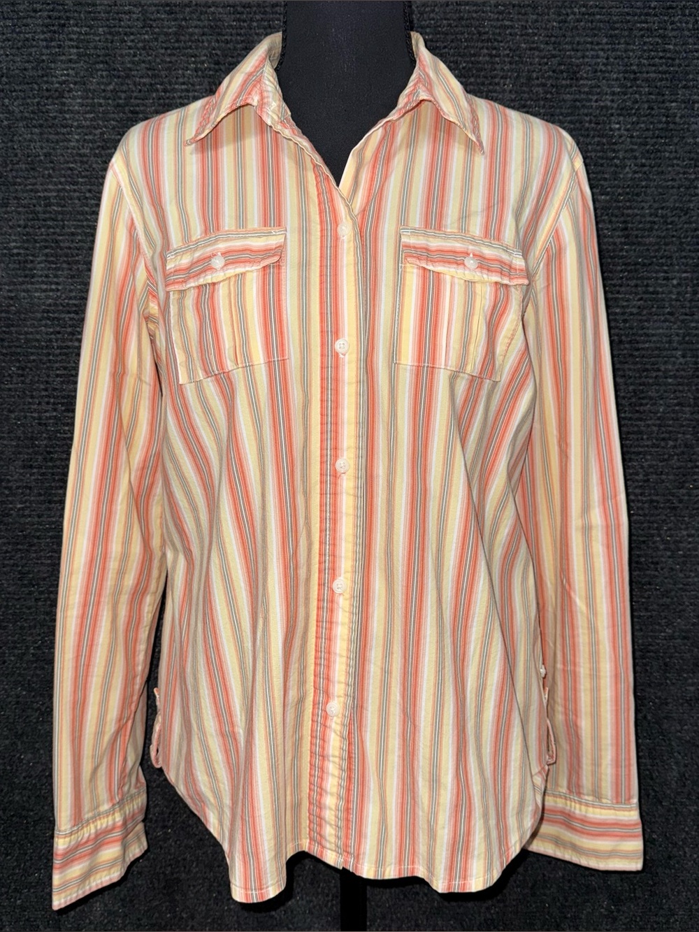 Vintage Y2K Old Navy Multicolor Striped Button Up Long Sleeve Blouse Sz M Career